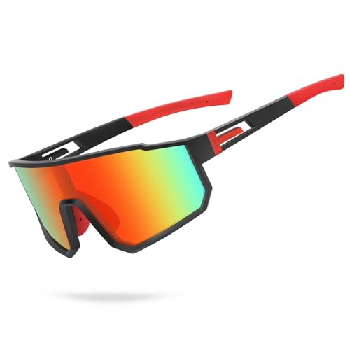 Sakmot Occhiali da Sole da Uomo Polarizzati, Occhiali da Ciclismo Polarizzati, Occhiali Ciclismo Uomo, Sportivi,da Ciclismo Anti-UV, Per Ciclismo, Motociclismo, Corsa, Sci, Alpinismo (Rosso)