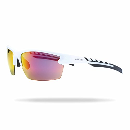 NAKED Optics Sports Sunglasses (Halfframe White/Lens Red)