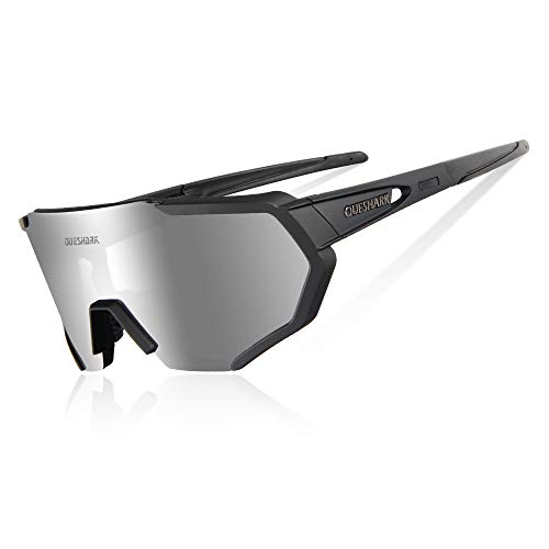 Queshark Polarizzati Anti-UV con 3 Lenti Occhiali da Ciclismo Bici MTB Intercambiabili per Sport Uomo Donna Guida Pesca Golf Baseball Corsa Certificazione CE