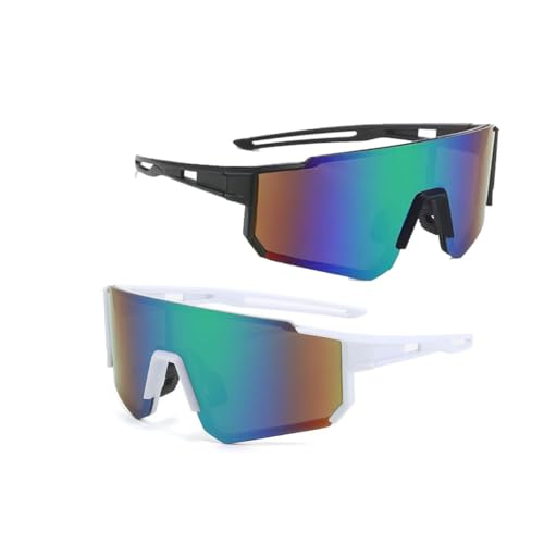 KOMUNJ 2 PCS Occhiali da Ciclismo Polarizzati, Occhiali da Sole Sportivi, Occhiali da Ciclismo Polarizzati da Uomo e Donna, Adatti per ciclismo, corsa, alpinismo, guida e altre attività all'aperto