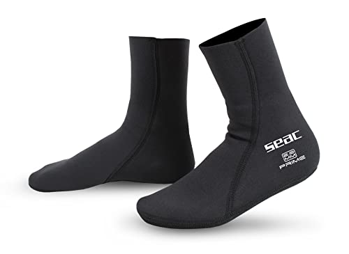 SEAC Prime, Calzari in Neoprene 2 mm, Foderati in Nylon, Calzini da Subacquea Unisex-Adult, Nero, L