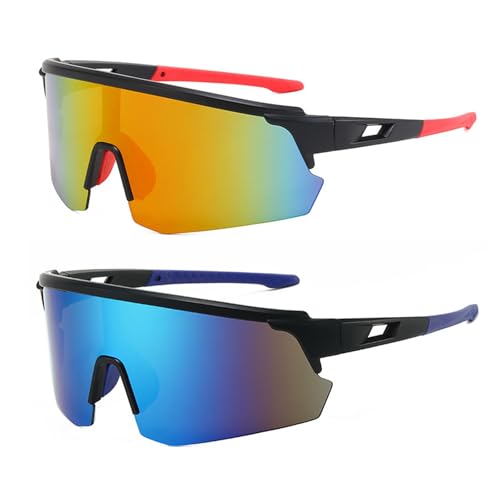 KASESSS 2 PCS Occhiali da Sole Sportivi, Occhiali da Ciclismo per Uomini Donne, Occhiali da Sole da Ciclismo, UV400 Occhiali Veloci, Occhiali Ciclismo Uomo, per Attività All'aria Aperta Corsa Sci