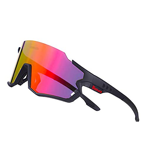 BRZSACR Occhiali Ciclismo Polarizzati Anti-UV con 3 Lenti intercambiabili,per Il Ciclismo,l'escursionismo,Lo Sci,la Pesca,ECC.Leggero Resistente. (Nero Rosso)