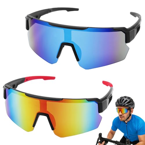 Druuzyl 2 Pezzi Occhiali da Ciclismo Polarizzati, Occhiali da Sole Sportivi da Uomo e Donna, Occhiali Sportivi UV400, Occhiali da Bicicletta Antivento per Ciclismo Corsa Sci Pesca Ecc