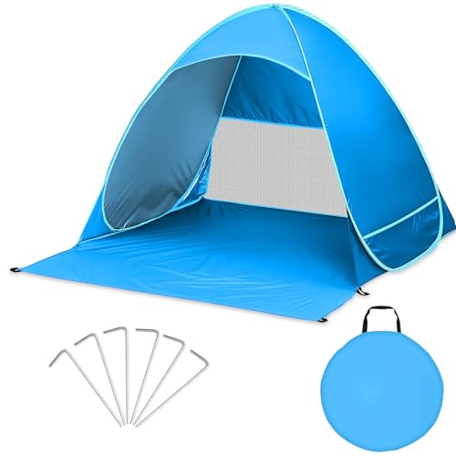 BUOAZR Tenda da Spiaggia Portatile, con Protezione Solare dai raggi UV UPF 50+, Tenda Spiaggia Pop-up per 2-4 Persone, Tenda da Spiaggia Antivento per Pesca Campeggio, Viaggi, Vacanza in Spiaggia