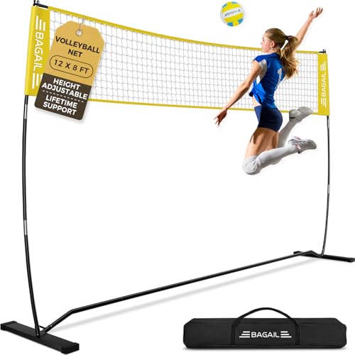 BAGAIL Rete da Pallavolo, Rete da Pallavolo Portatile da Giardino 12ft/20ft - Regolabile in Altezza, Telaio Resistente, Design Indipendente - Set da Pallavolo Portatile per Esterni e Interni