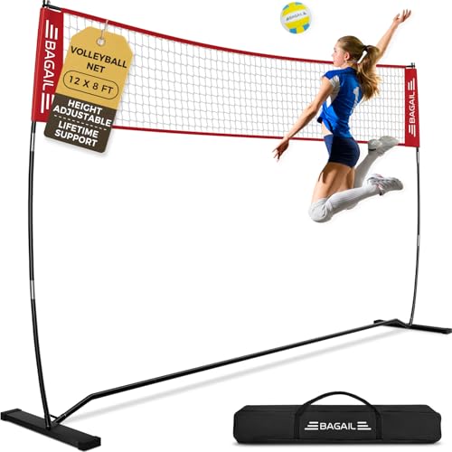 BAGAIL Rete da Pallavolo, Rete da Pallavolo Portatile da Giardino 12ft/20ft - Regolabile in Altezza, Telaio Resistente, Design Indipendente - Set da Pallavolo Portatile per Esterni e Interni