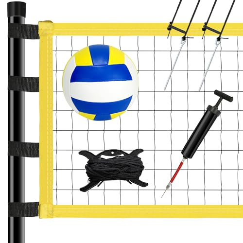 Yoving Set di rete professionale per pallavolo, 9,5 m, altezza regolabile, set completo con pali in acciaio, marcatura sul campo e pallavolo, con borsa per il trasporto per spiaggia, giardino e sport