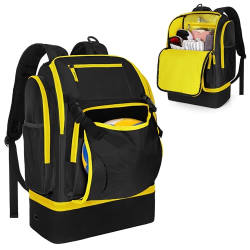DSLEAF Borsa da pallavolo con portapalla esterno, zaino da pallavolo con scomparto separato per le scarpe, tasche multiple e tracolla regolabile per calcio, basket e palestra