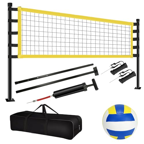 Set di Rete da Pallavolo 9,5 m x 1 m Pieghevole con Pali in Acciaio, Marcatura sul Campo, Linee e Borsa per il Trasporto - Altezza Regolabile