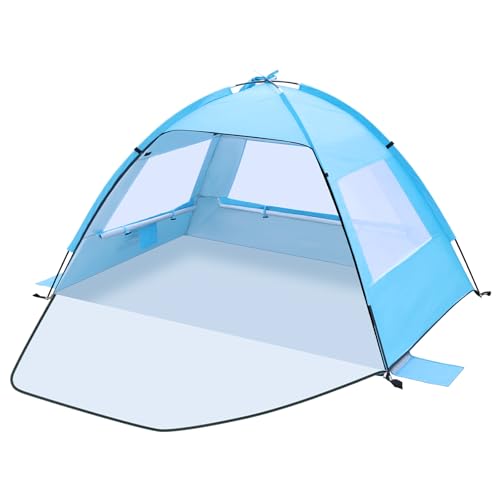 Strandmuschel Tragbarer Tenda da spiaggia portatile anti-UV 50+ per bambini e adulti - Riparo da spiaggia antivento(Blu, 4 persone)