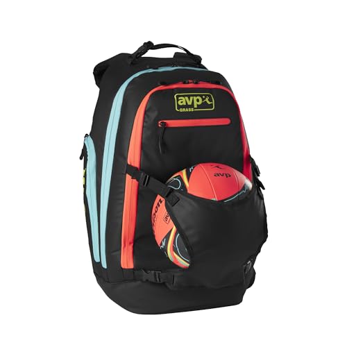Wilson AVP Grass Zaino da Pallavolo, Con Clip Rapide e Scomparti Personalizzati, Resistente per Tutte le Stagioni, Resistente all'Erba, Colore: Nero/Corallo/Blu