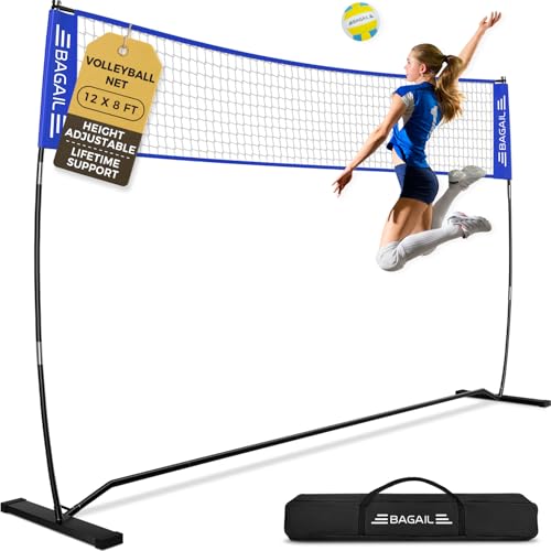 BAGAIL Rete da Pallavolo, Rete da Pallavolo Portatile da Giardino 12ft/20ft - Regolabile in Altezza, Telaio Resistente, Design Indipendente - Set da Pallavolo Portatile per Esterni e Interni