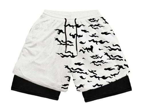 SOKTDO Pantaloncini da Palestra Anime 2 in 1 Pantaloncini da Corsa grafici 2 in 1 Pantaloncini Sportivi ad Asciugatura Rapida con Fodera(Style 3,XX-Large)