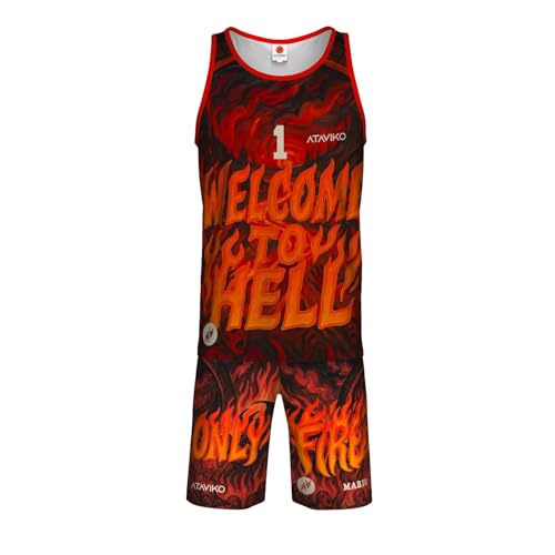 Ataviko Canotta e Pantaloncino Beach Volley Uomo – Collezione Inferno | Welcome to Hell. Sport Estivi, Gym, Mare, Casual Wear (Inferno)