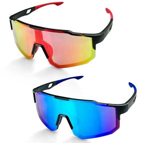 Lovesmile Occhiali Veloci, Occhiali da Sole da Uomo Polarizzati, 2 Pezzi Occhiali da Sole Sportivi, Occhiali da Sci Uomo, UV400 Occhiali Alpinismo, Adatto per Ciclismo Moto Corsa Sci Alpinis