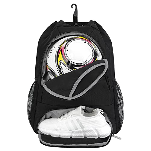 Coulisse Palestra Sportiva Zaino Borse da Calcio Basket Uomo Donna con Scomparto per Scarpe con Tasca per Oggetti Bagnati, Nero