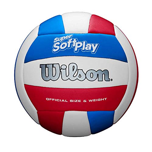 Wilson, Palla da pallavolo, Super Soft Play, Bianco/Rosso/Blu, finta pelle, Dimensioni ufficiali, Indoor e Outdoor, WTH90219XB