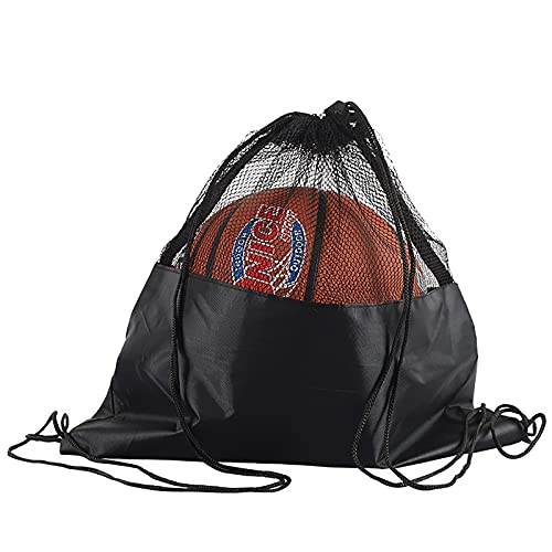 SHULLIN Borse per palloni da pallacanestro, in nylon, con tracolla, borsa per pallone da basket, pallavolo, tennis (nero)