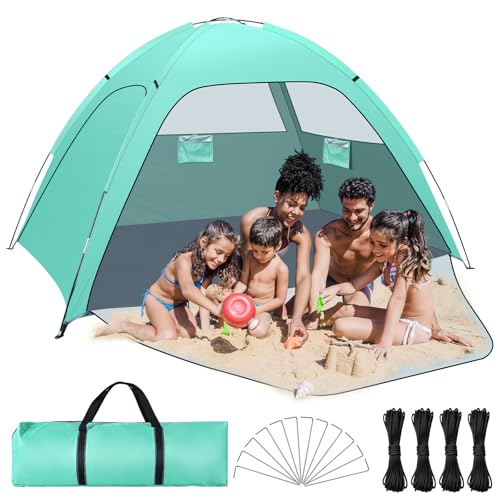 YOOHBERRYS Tenda da Spiaggia, Tenda da Mare a 2 Porte per 3-4 Persone, Tende Parasole Spiaggia Antivento UPF50+, Beach Tent da Esterno Portatile e Facile da Installare (220 * 145 * 125cm)