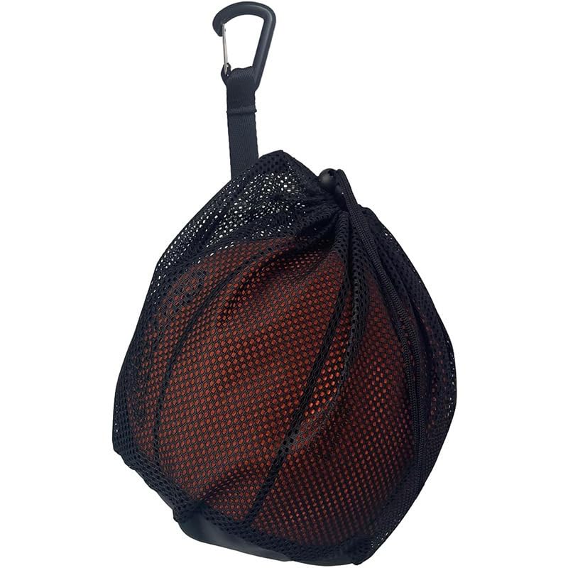 Windfromort Borsa Basket 16L - Rete per 1 Pallone - Borsa da Basket Accessori - Ballnetz Pieghevole con Tasca con Cerniera e Moschettone