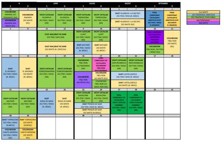 calendario torneos voley playa vichy, svatour y voleiboom 2022